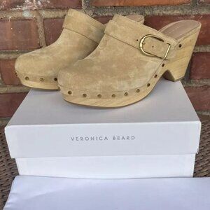 NEW Veronica Beard Sand Hendrix Suede Wood Clogs Buckle Stud Trim Sz 10 $395